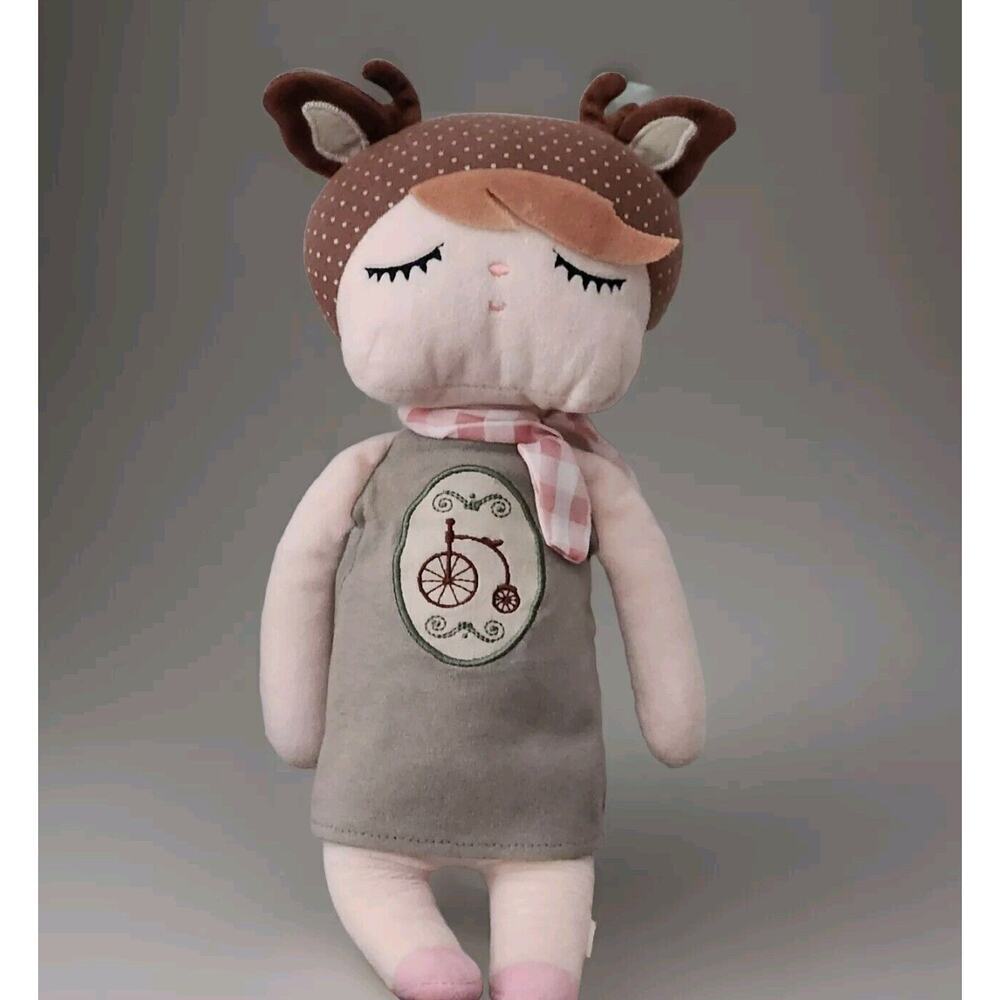 Metoo Angela Baby Doll Plush Toy‎ Deer Design Bicycle Dress 14" Stuffed